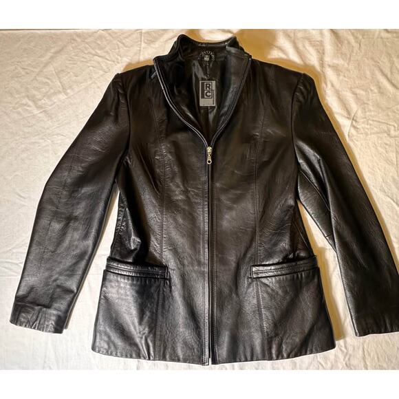 NWOT: Women’s Black Leather Jacket; RC Robert Comstock; Y2K - Picture 1 of 9
